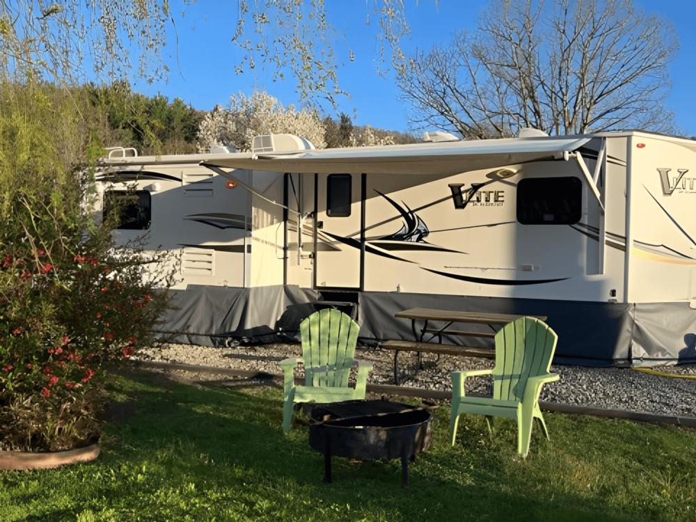 Parked trailer at site Route 6 Campground