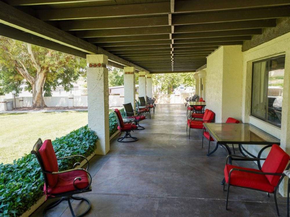 Tables and chairs by the office