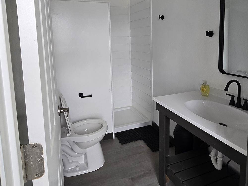 View of the restroom and shower