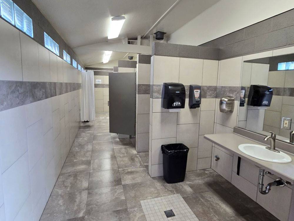 Interior of spacious, clean restroom