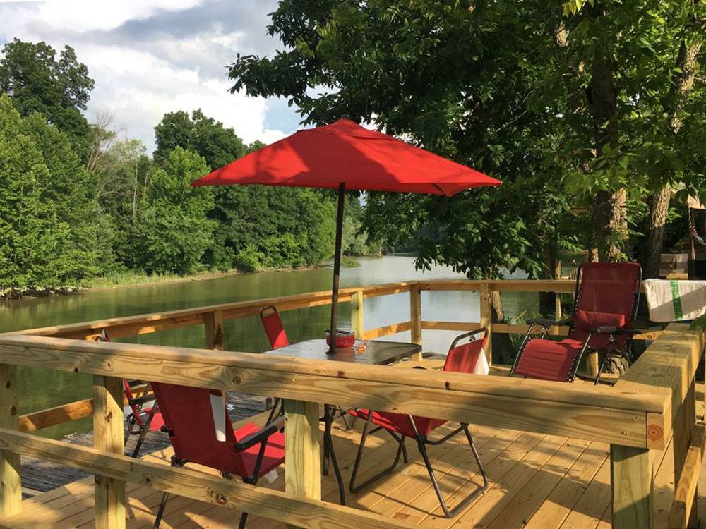Waterfront table and umbrella