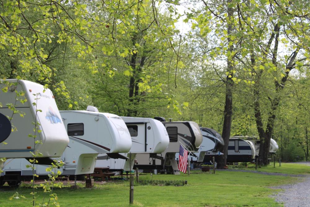 Parked trailer's at site Greene Hills Resort and Campground