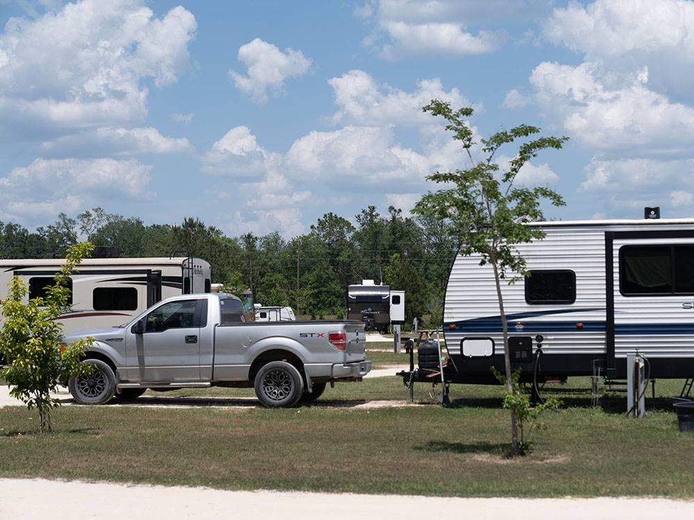 A truck with a trailer
