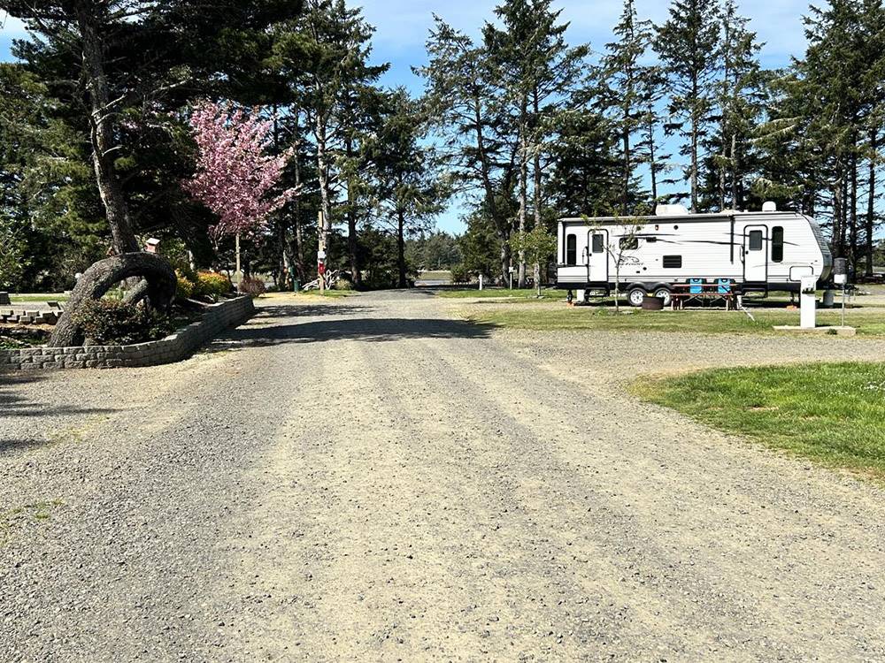 A gravel road leading to RV sites