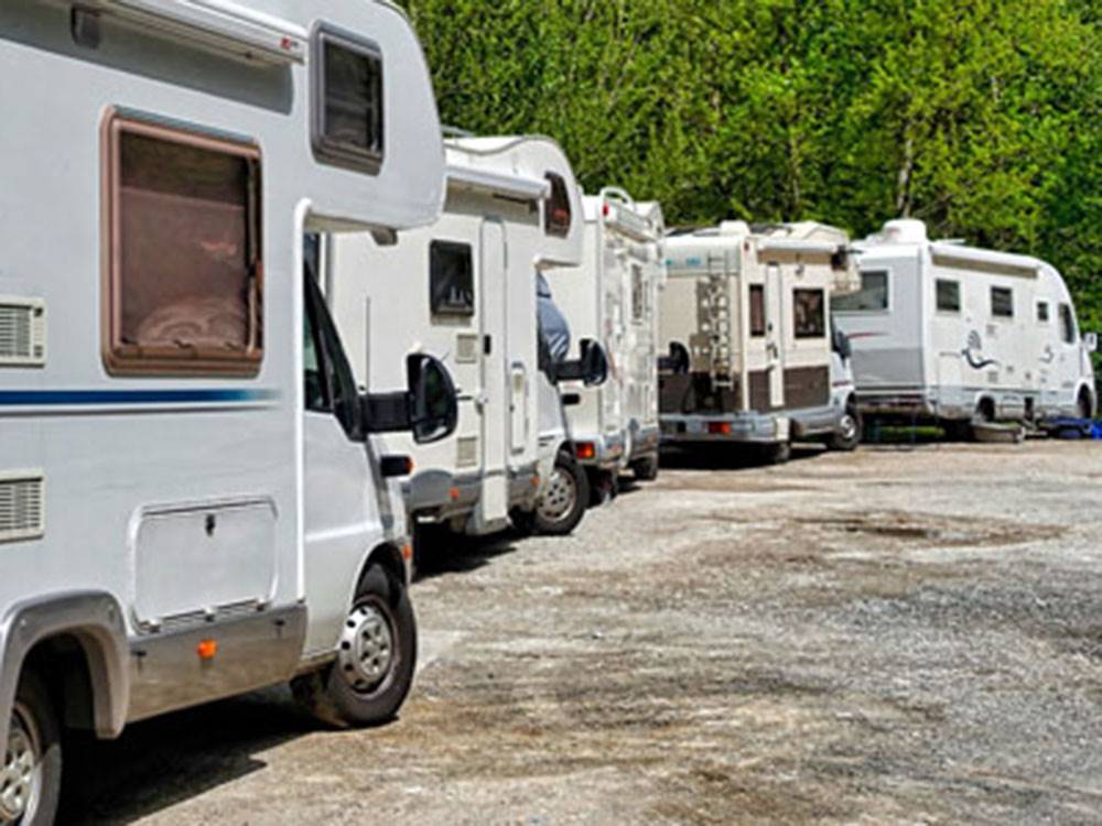 Row of RVs parked