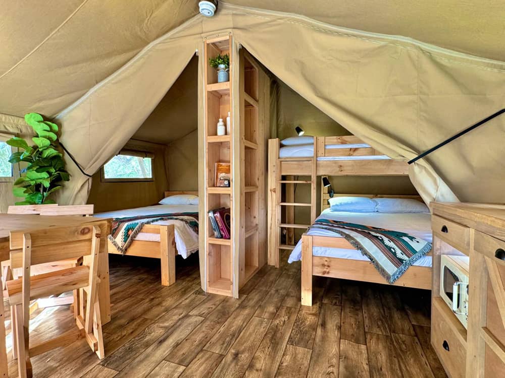 Interior of a glamping tent