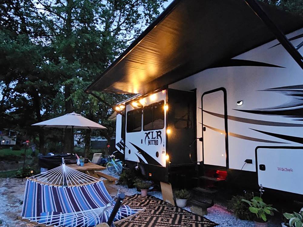 A travel trailer with a slide out