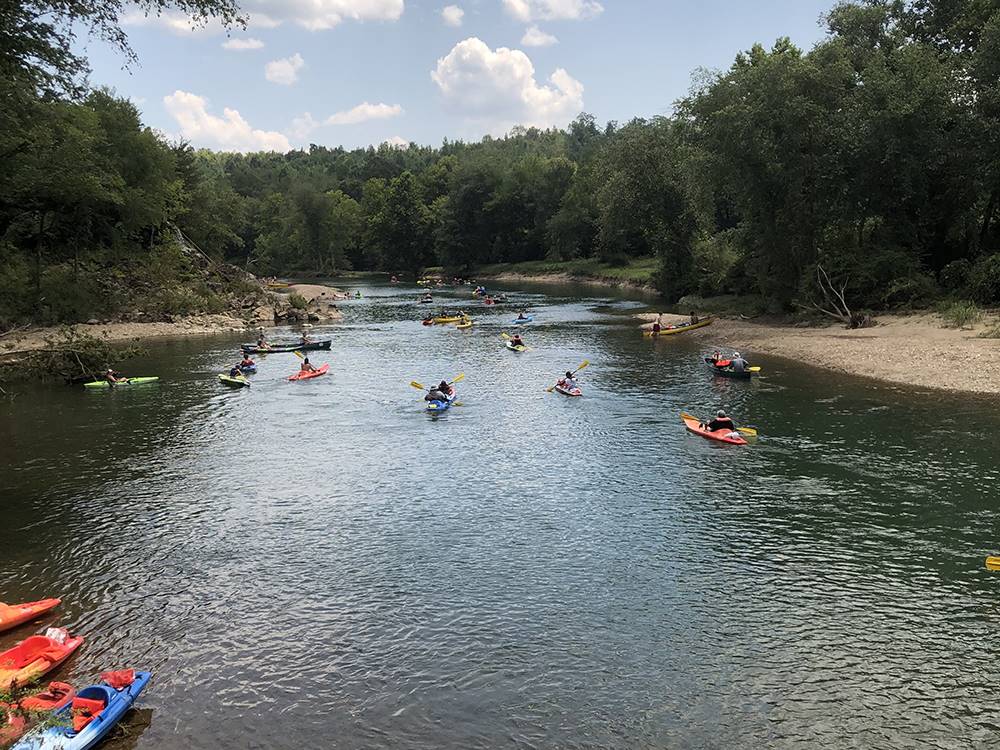 Kayakers heading down the river