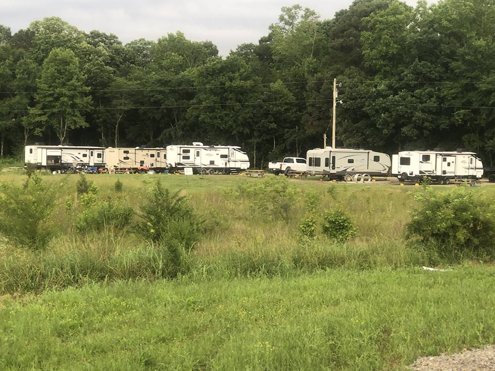 A group of RVs at sites