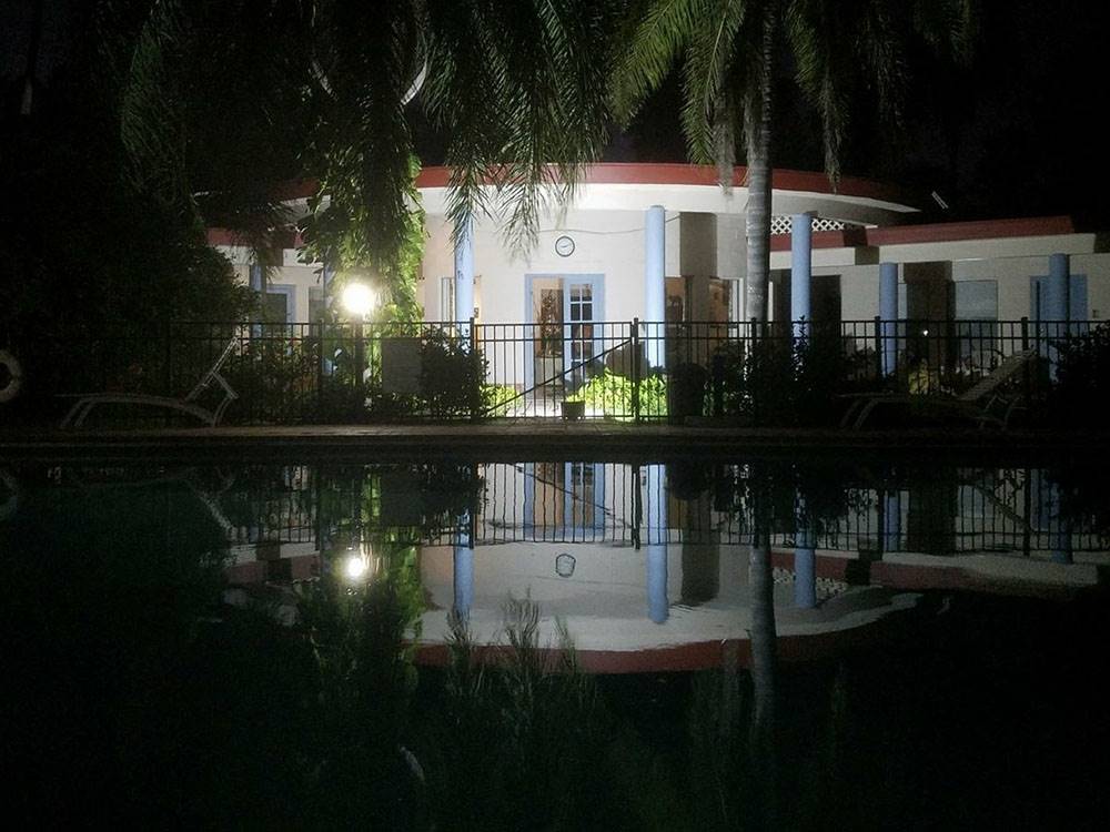 The pool area at night