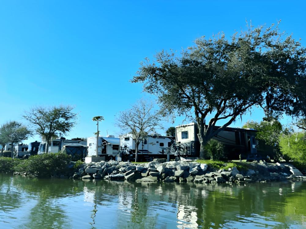 Parked RV's at site 	Indian Mound Fish Camp