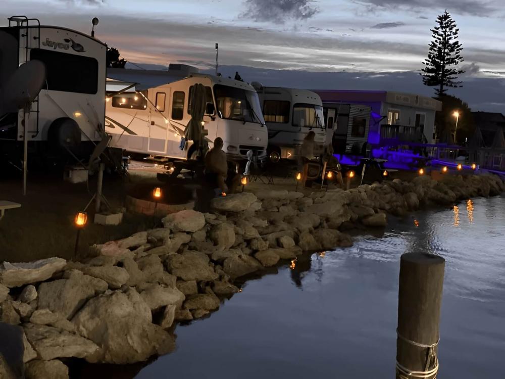 RV's parked near lake at Indian Mound Fish Camp