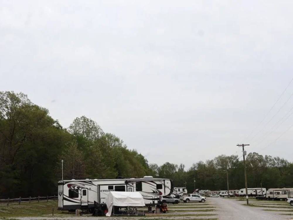 Travel trailers parked at sites