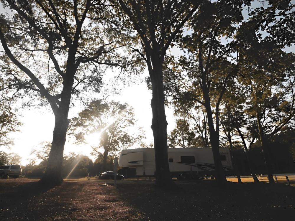 Parked trailer at site Fireside RV Park
