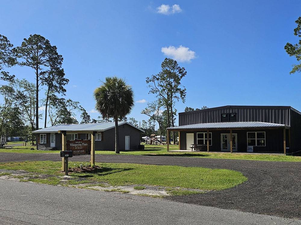 Two buildings at the entrance to the park