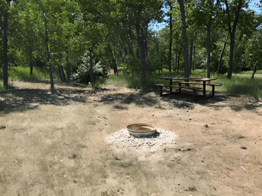 Fire pit near panic table at Scottsbluff YMCA Trails West Camp