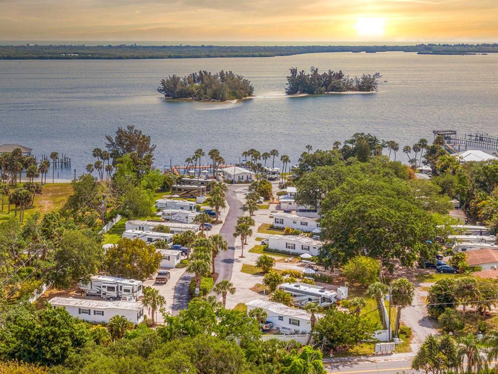 An aerial view of the park at sunset