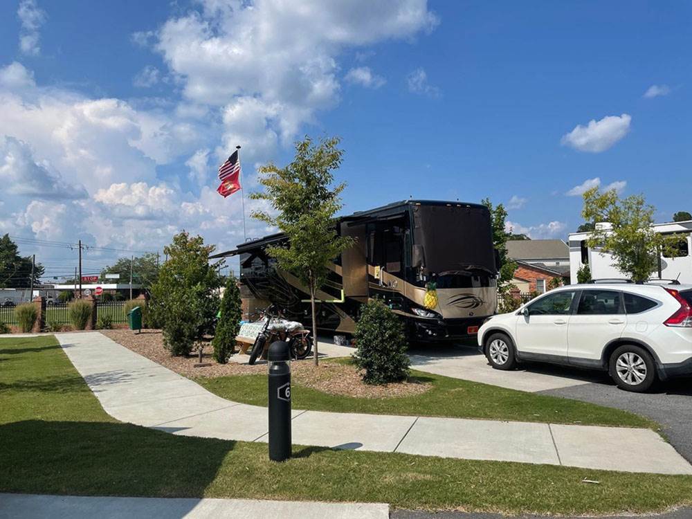 A paved walkway between sites