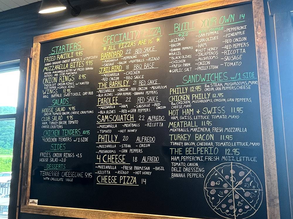 The restaurant's menu