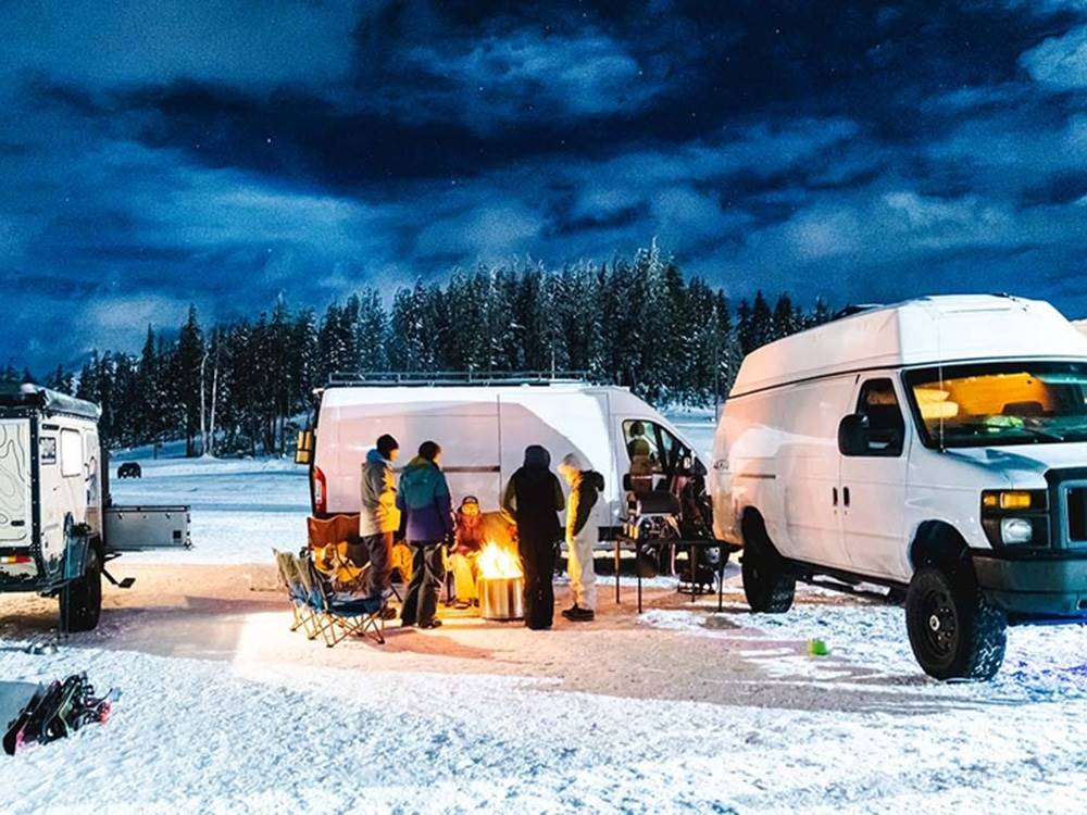 Night time winter RV camping