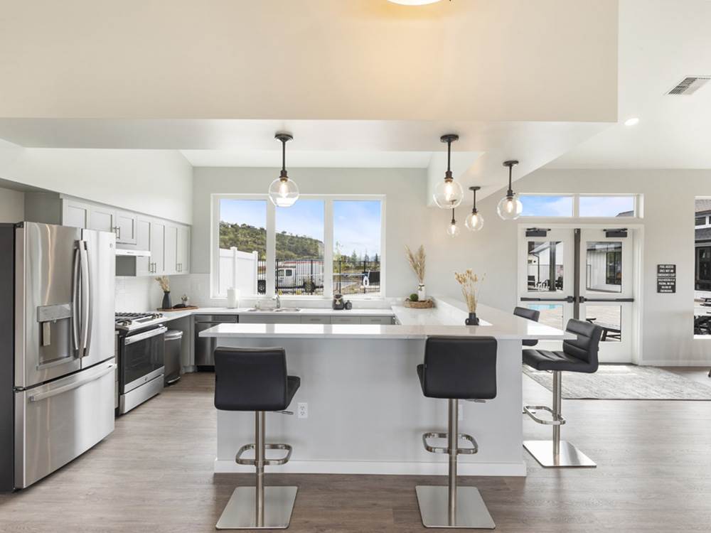 Counter area with seating around kitchen