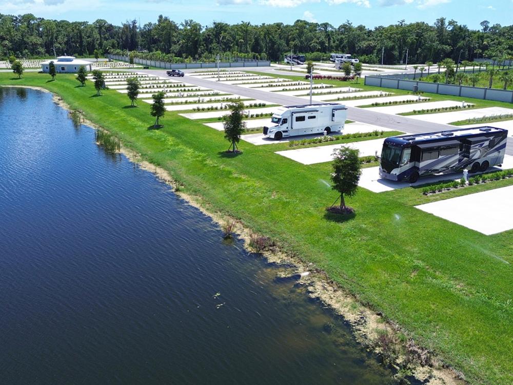 Aerial view of waterside RV sites