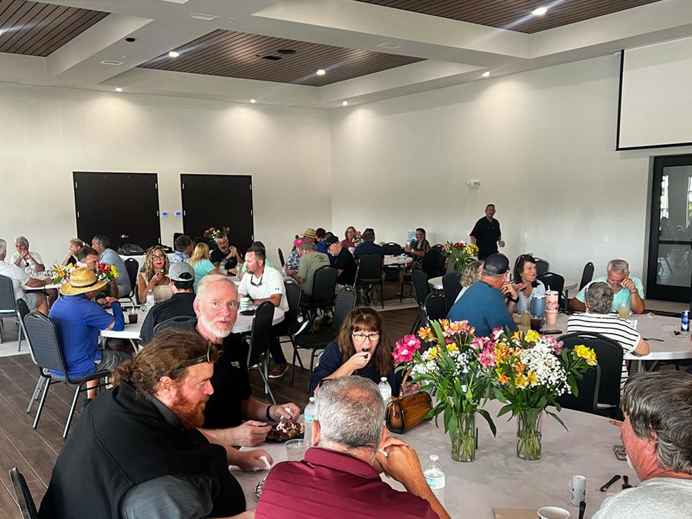 People dining in the rec hall