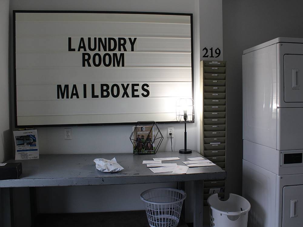 The laundry and mail area