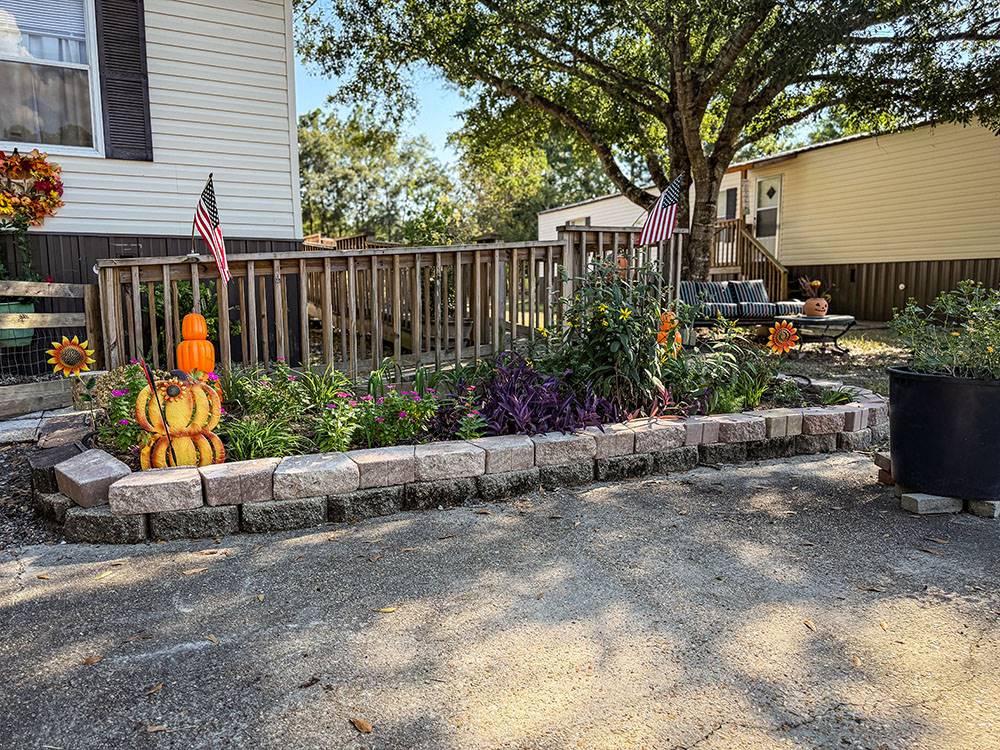A flower bed outside the office