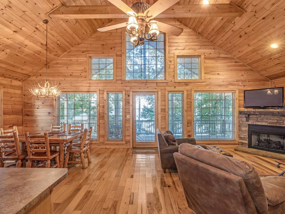 The living area of a rental cabin