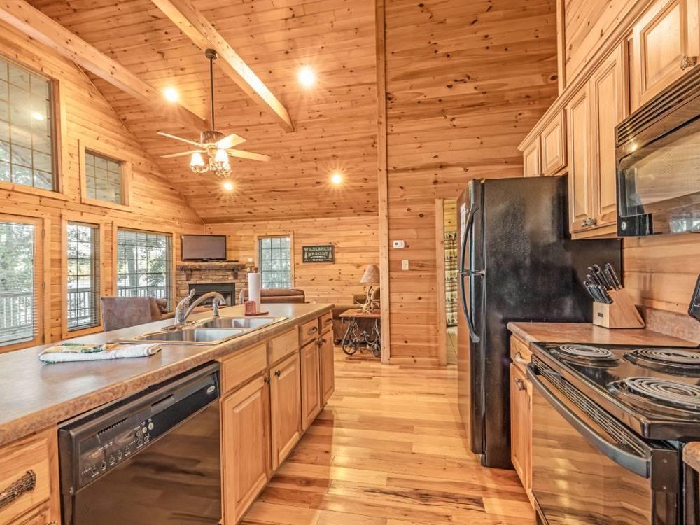 The kitchen in a rental cabin