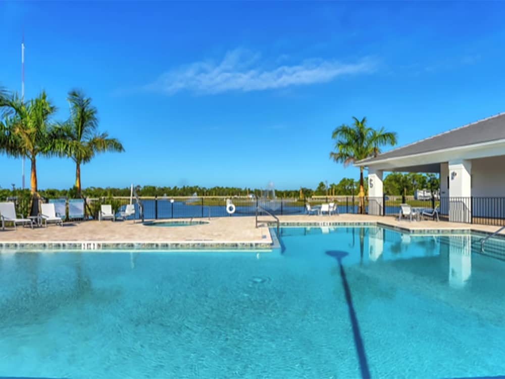 The pool with view of the pond in the distance