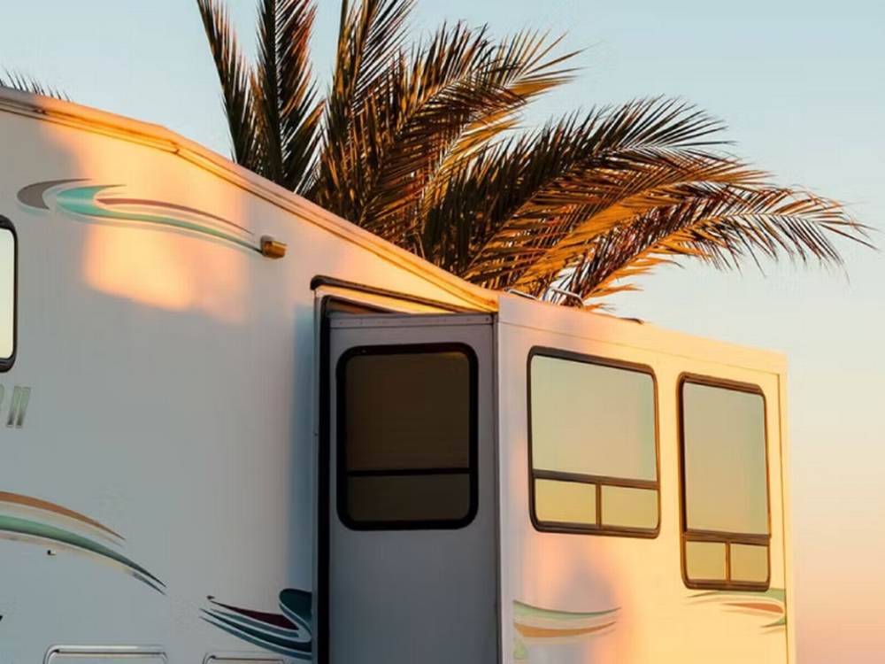 Palm tree at site Crystal Bay RV Park