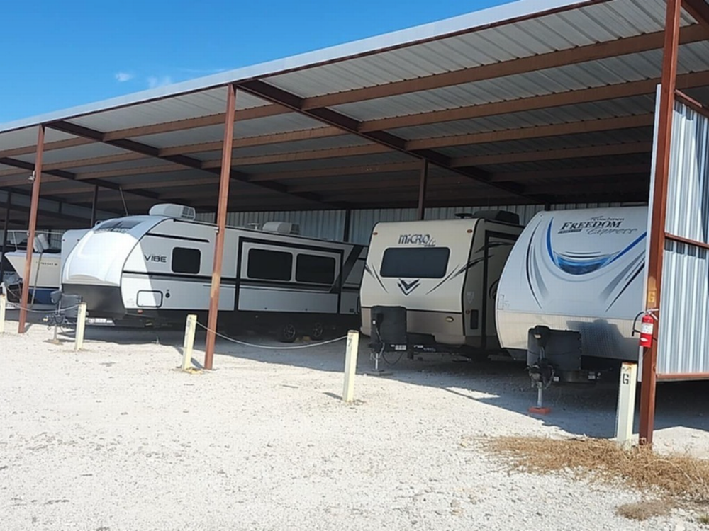 Covered trailer storage at J & B RV Ranch and Boat Storage Facility