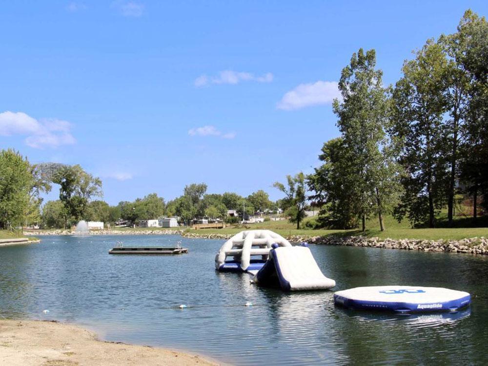 Inflatable play structures on the pond