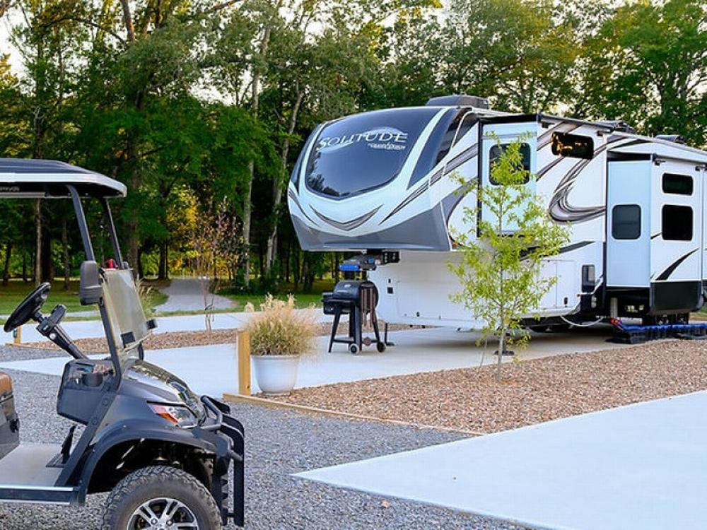 Parked trailer at site Beaverfork Lake RV Resort