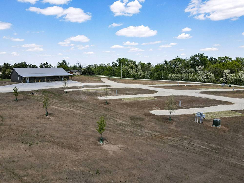 Campground building, lots and trees