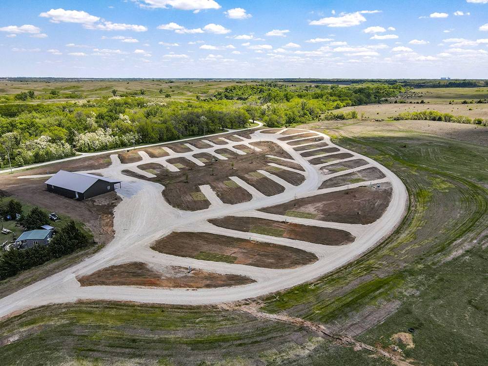Aerial view of empty lots and fields