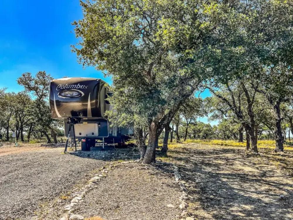 Parked trailer at site Cowboys and Angels Retreat