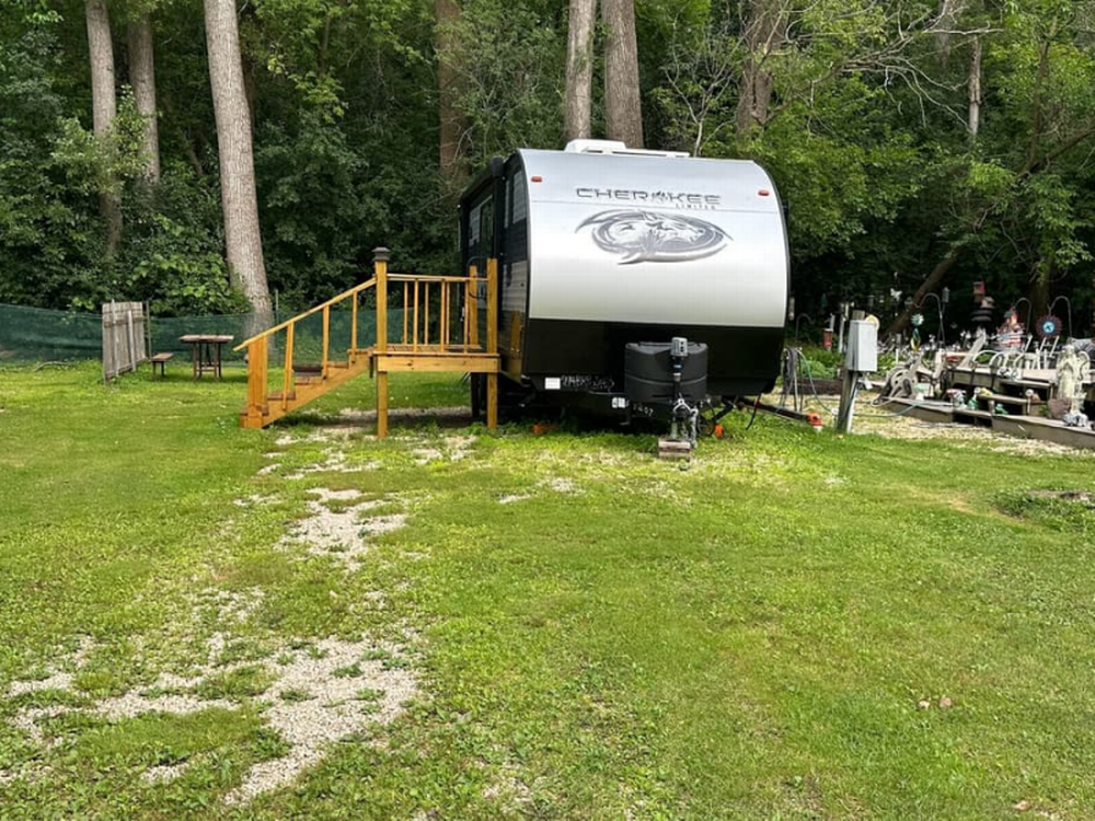 Stairs leading toward a trailer