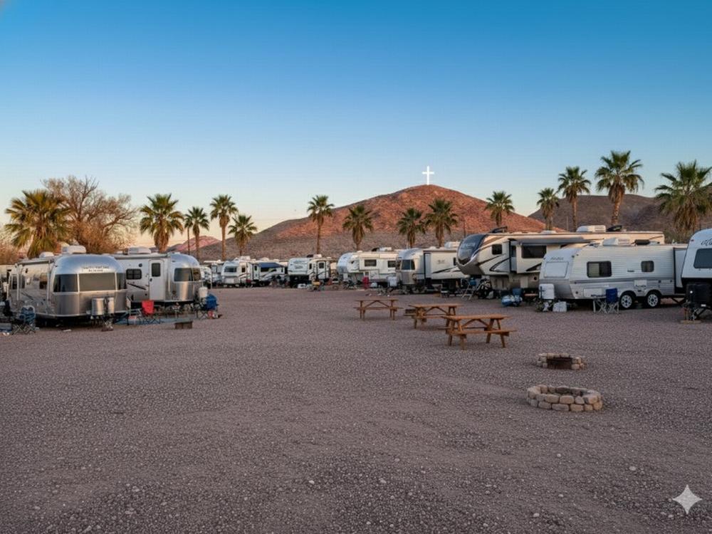 Parked trailer's at site Tecopa Hot Springs Campground