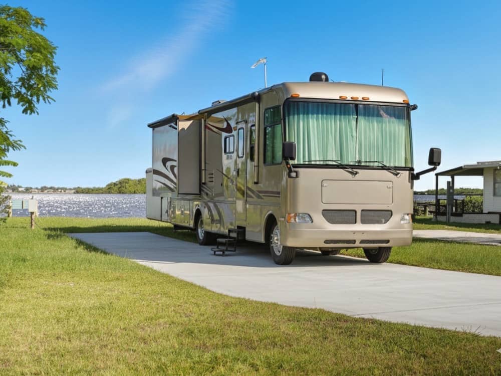 A motorhome in a paved site