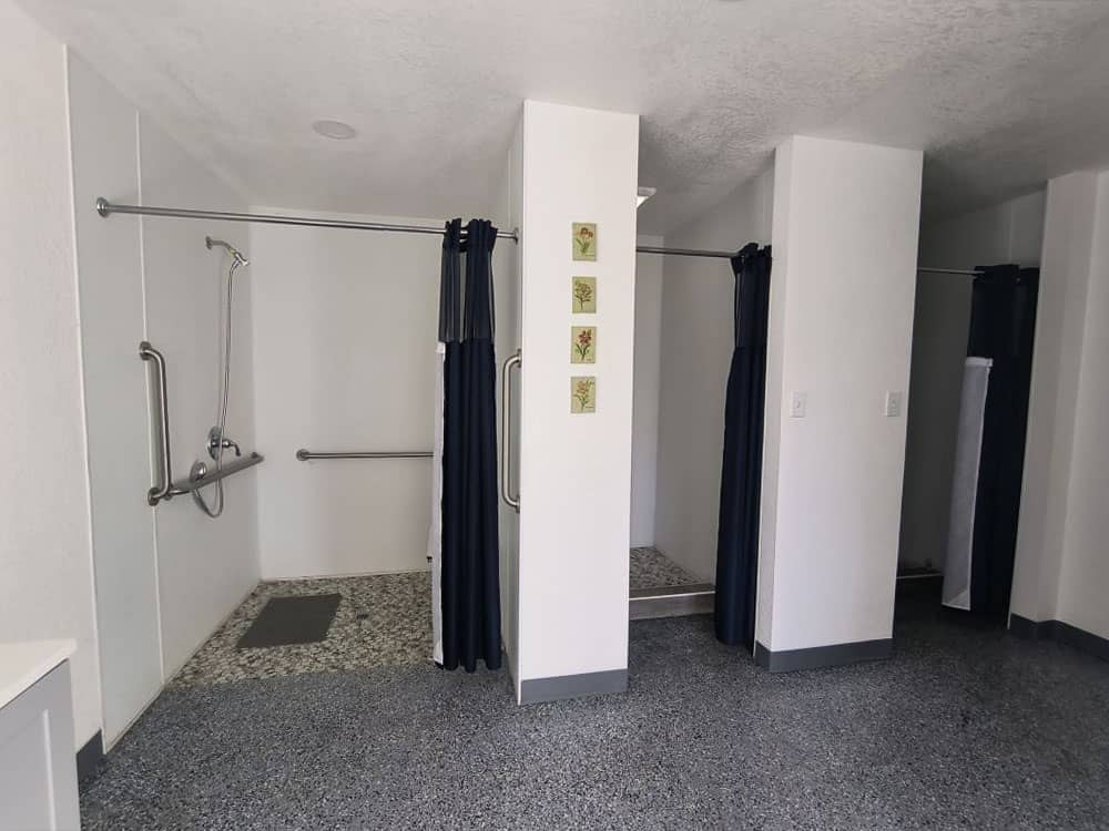 Shower stalls in the restroom