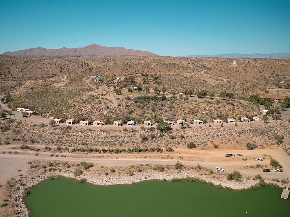 A row of buildings on a ridge