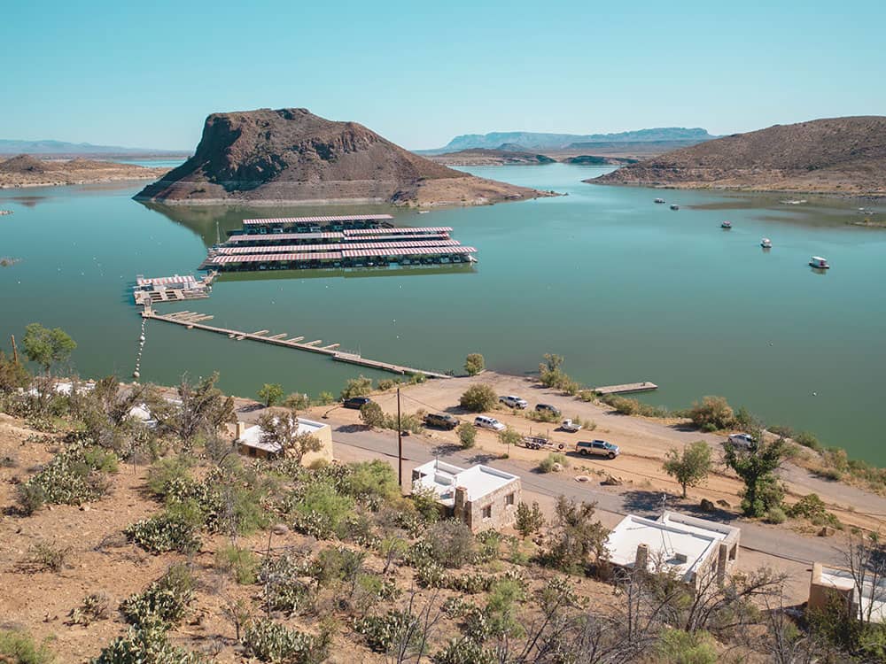 The cabins and marina