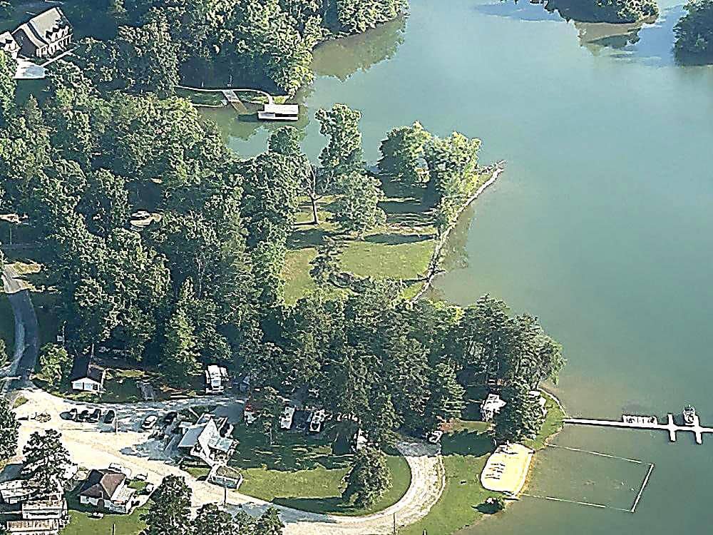 Aerial view of sites and water