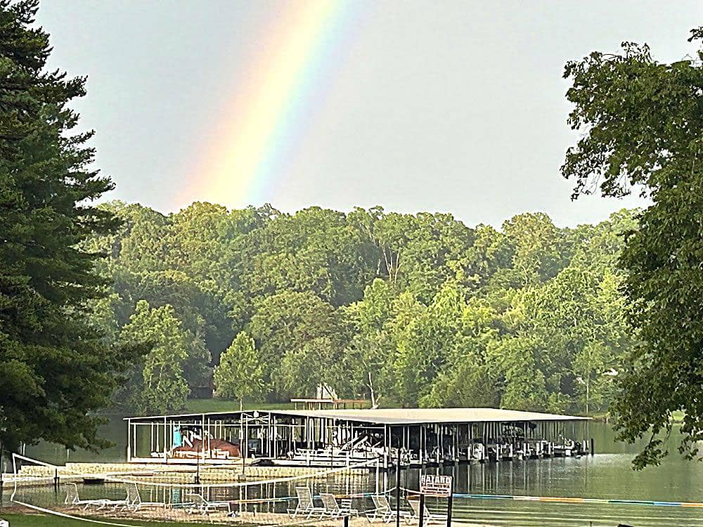 A rainbow over the water