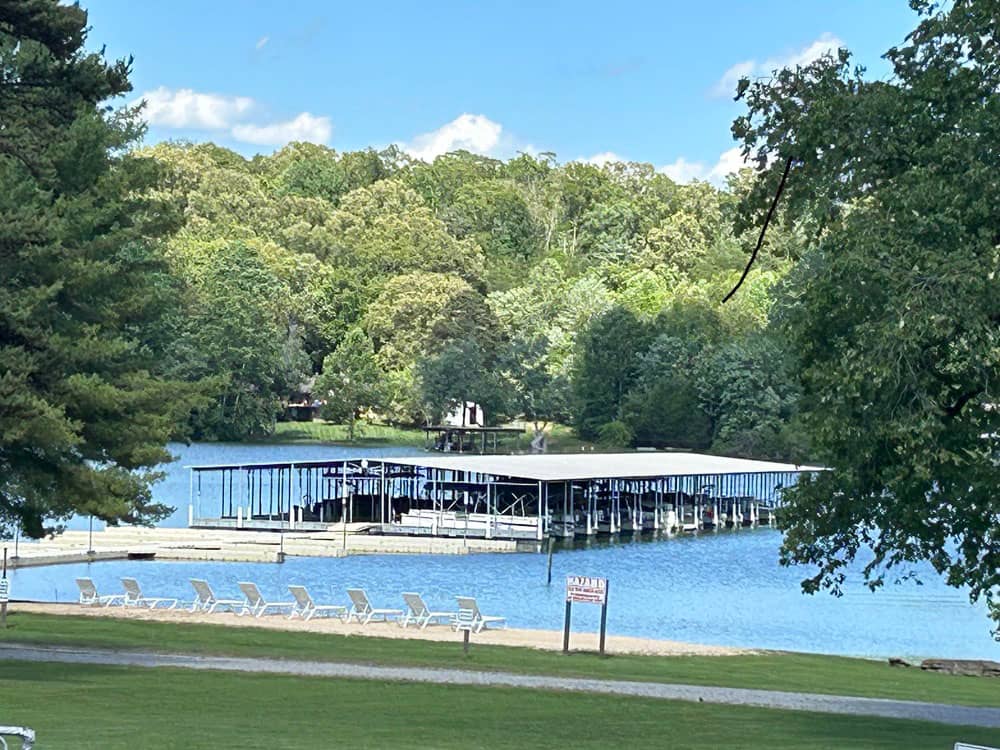 Lounge chairs near the water