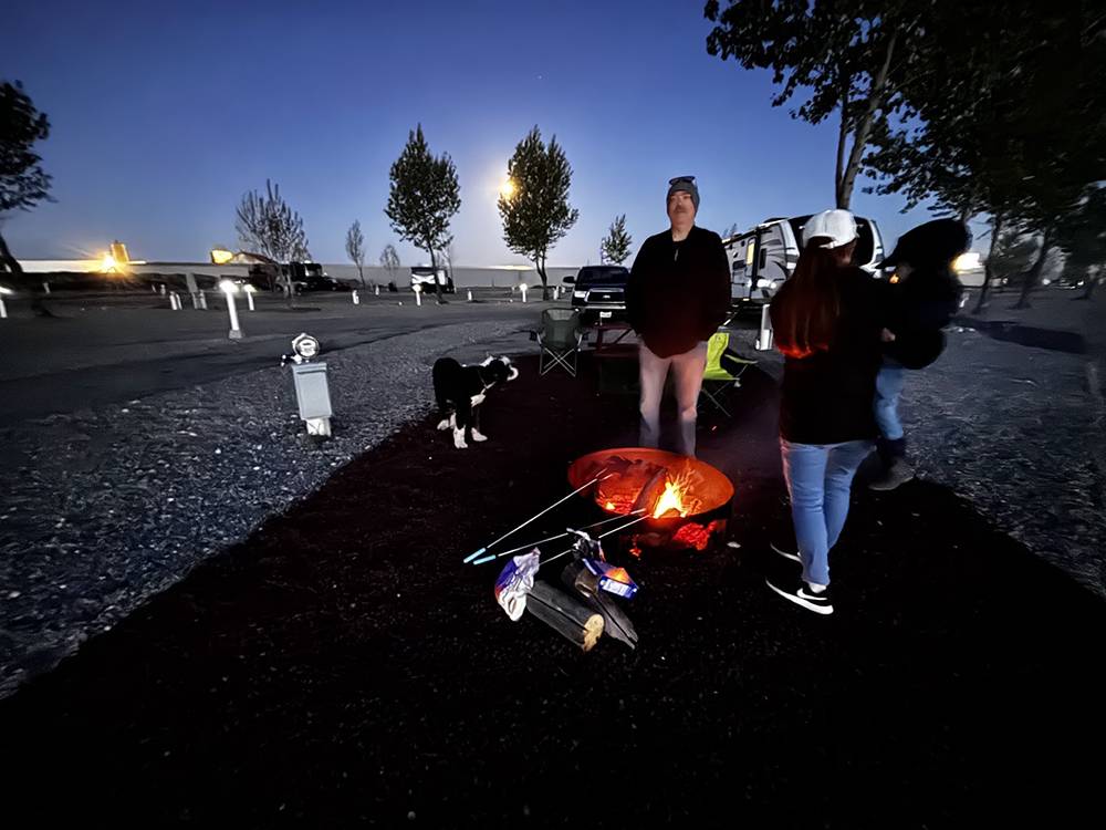 People gathered around a fire