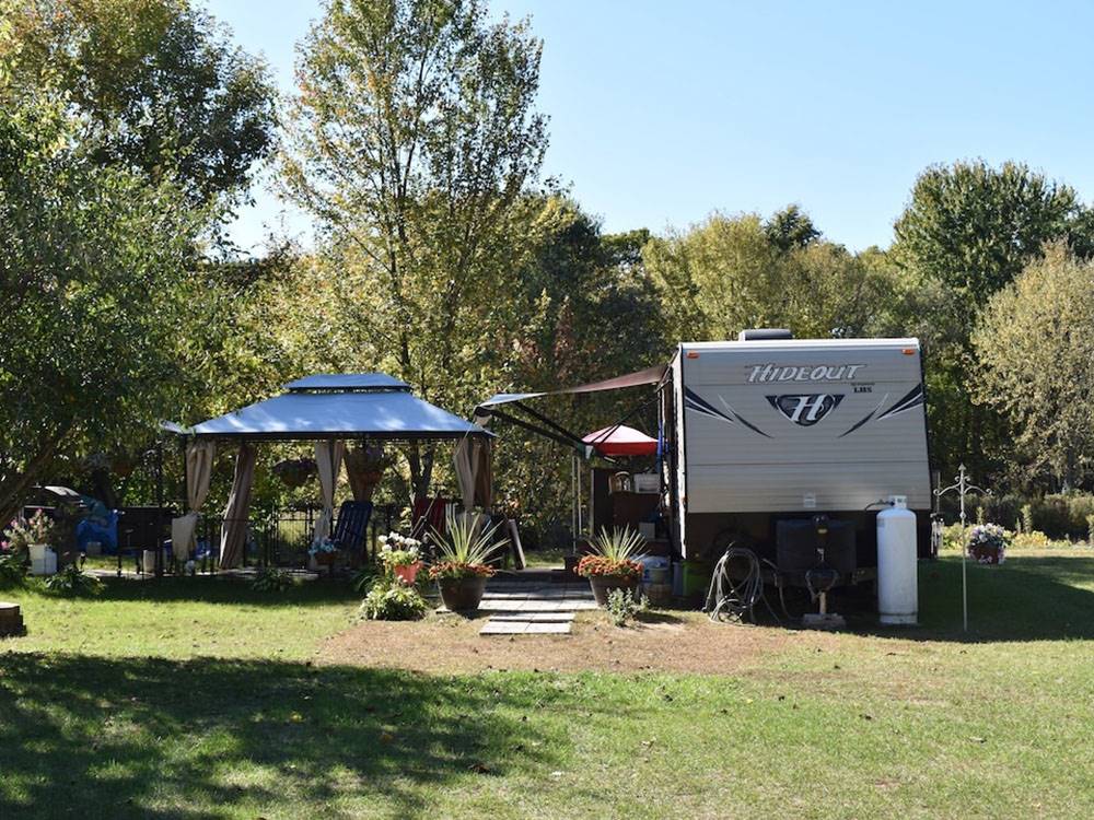 RV parked with the canopy set up